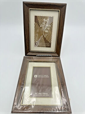 2 Vintage Decorel Glass Photo Frames Wood Tone